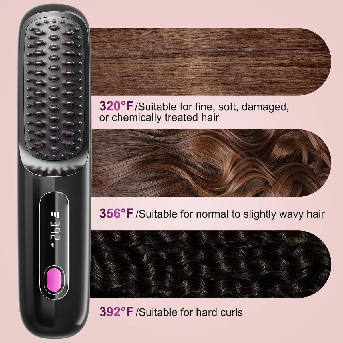 Cordless Mini Ionic Thermal Brush Straightener - Rechargeable Compact Wireless Hair Styling Tool, 3-Temperature Fast Heat Ceramic Straightener for Camping Travel (Sports & Outdoor Use)