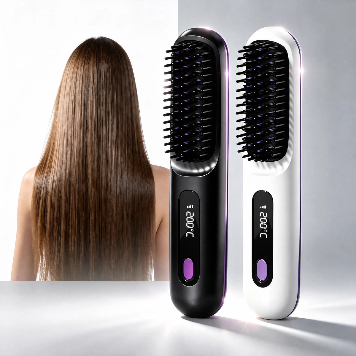 Cordless Mini Ionic Thermal Brush Straightener - Rechargeable Compact Wireless Hair Styling Tool, 3-Temperature Fast Heat Ceramic Straightener for Camping Travel (Sports & Outdoor Use)
