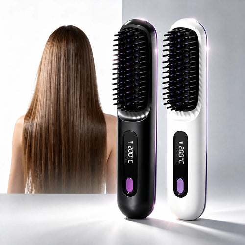 Cordless Mini Ionic Thermal Brush Straightener - Rechargeable Compact Wireless Hair Styling Tool, 3-Temperature Fast Heat Ceramic Straightener for Camping Travel (Sports & Outdoor Use)